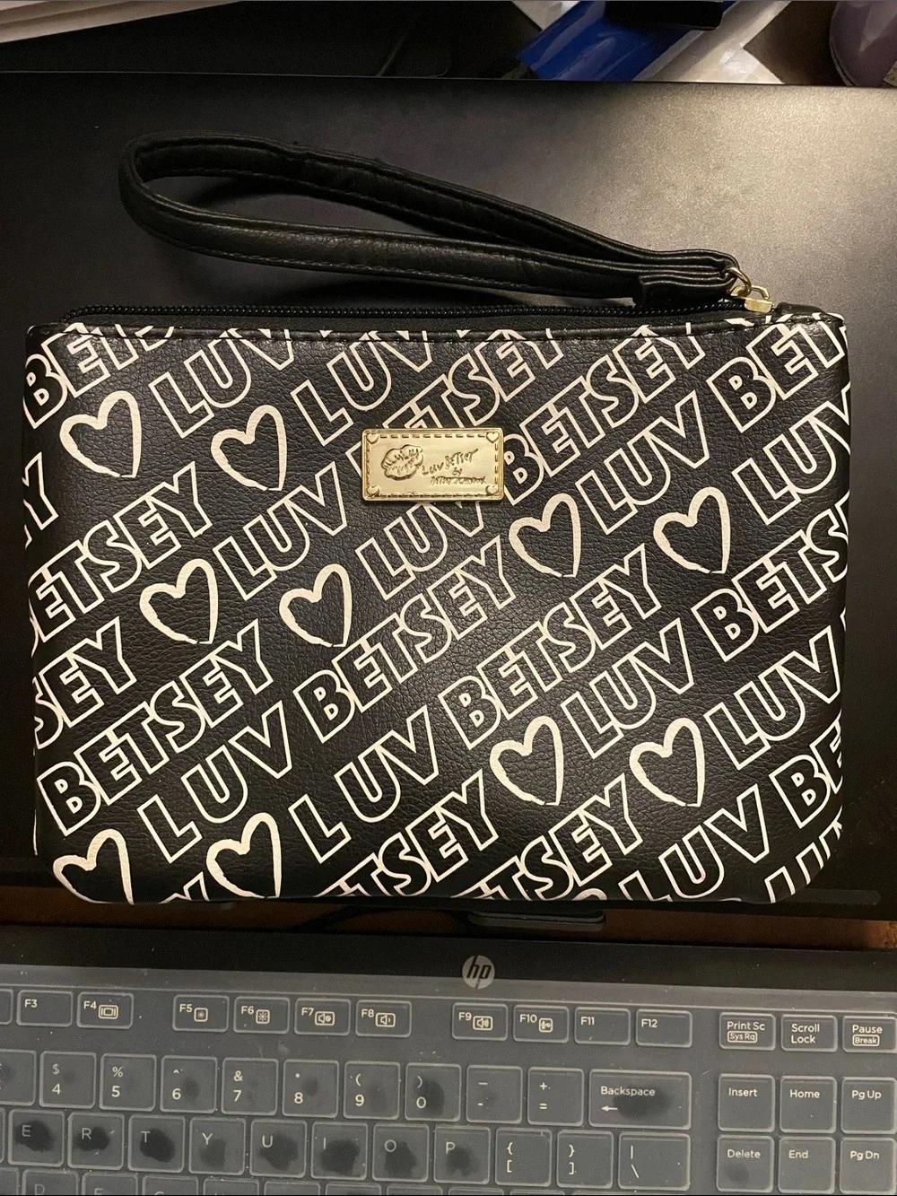 Betsey Johnson Black and White Luv Wristlet Clutch